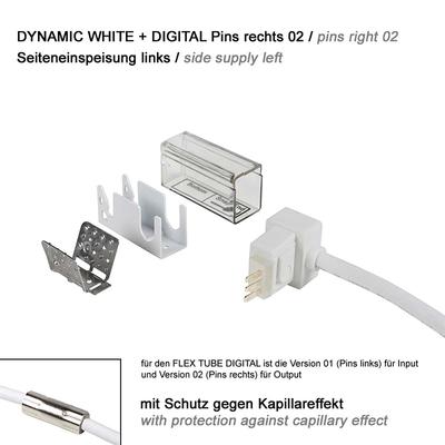 supply connector side cable left, pins right 02 IP67 to open wires FLAT DYNAMIC WHITE + DIGITAL 