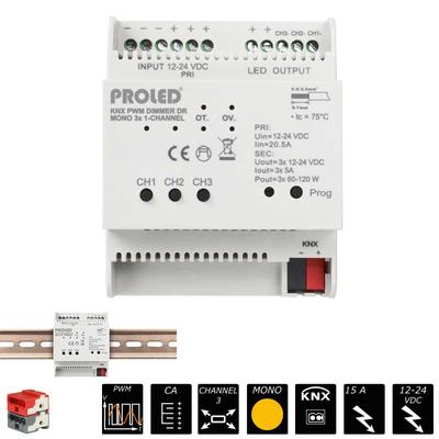 KNX PWM DIMMER DR MONO 3X 1-Channel 3x 5A