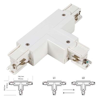 3 Fase Track T-Connector - white adjustable/left