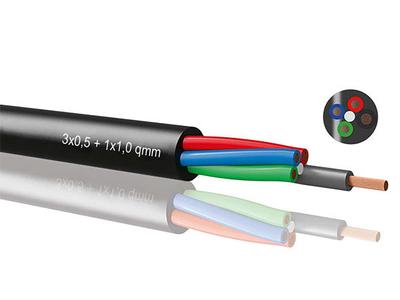 PVC cable 4-wires 3x 0,5mm² + 1x 1.0mm² black per m