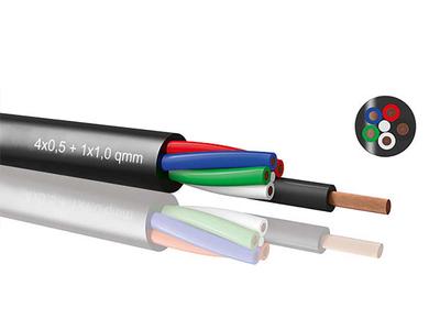 PVC cable 5-wires 4x 0,5mm² + 1x 1.0mm² black per m
