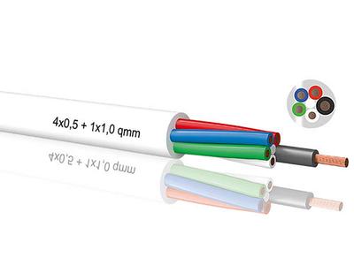 PVC cable 5-wires 4x 0,5mm² + 1x 1.0mm² white per m