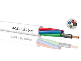 PVC cable 4-wires 3x 0,5mm² + 1x 1.0mm² white per m